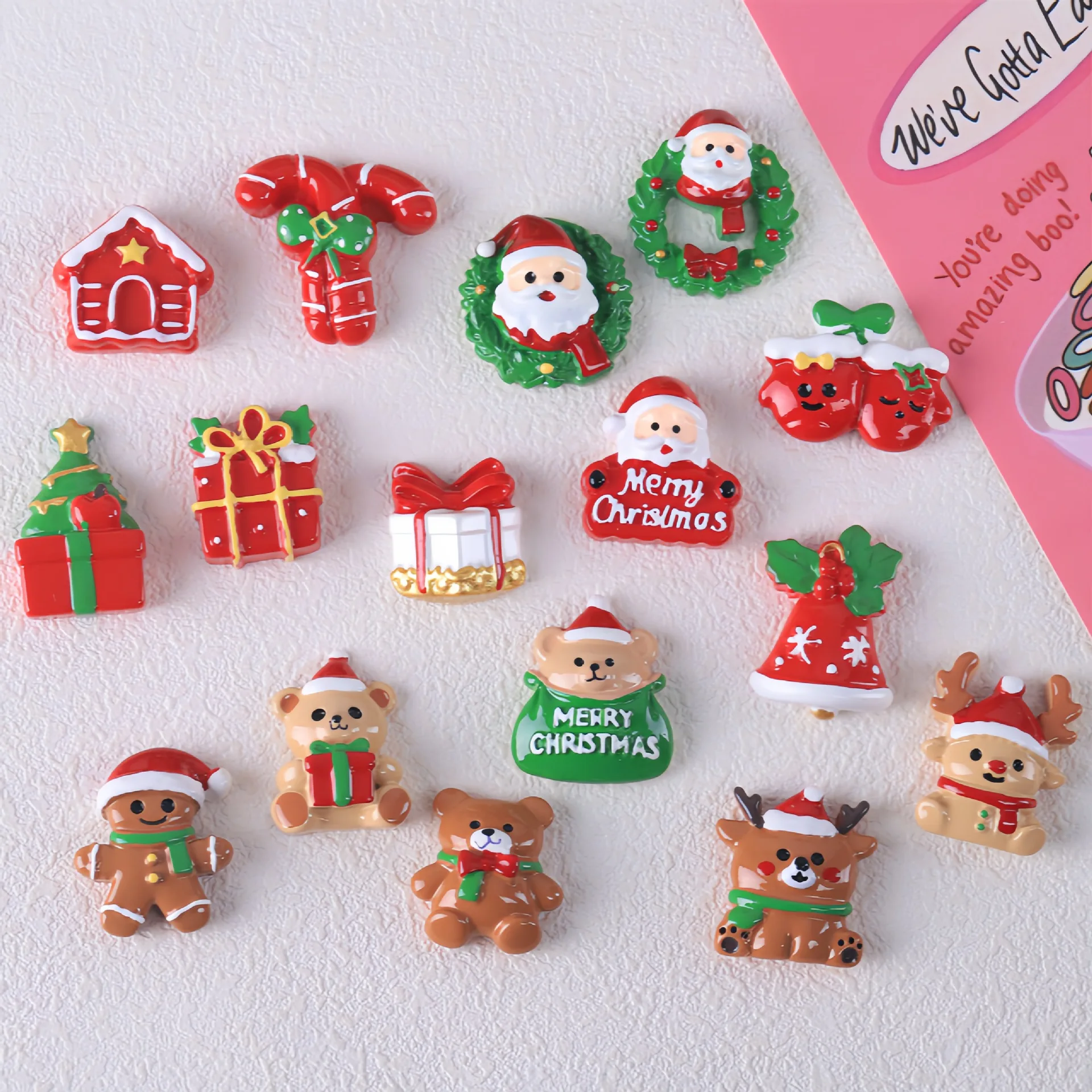 100pcs Cute Christmas Santa Socks Gift Box Bear Resin Flatback Cabochon DIY for Phone Case Hairpin Keychain Earrings Scrapbook