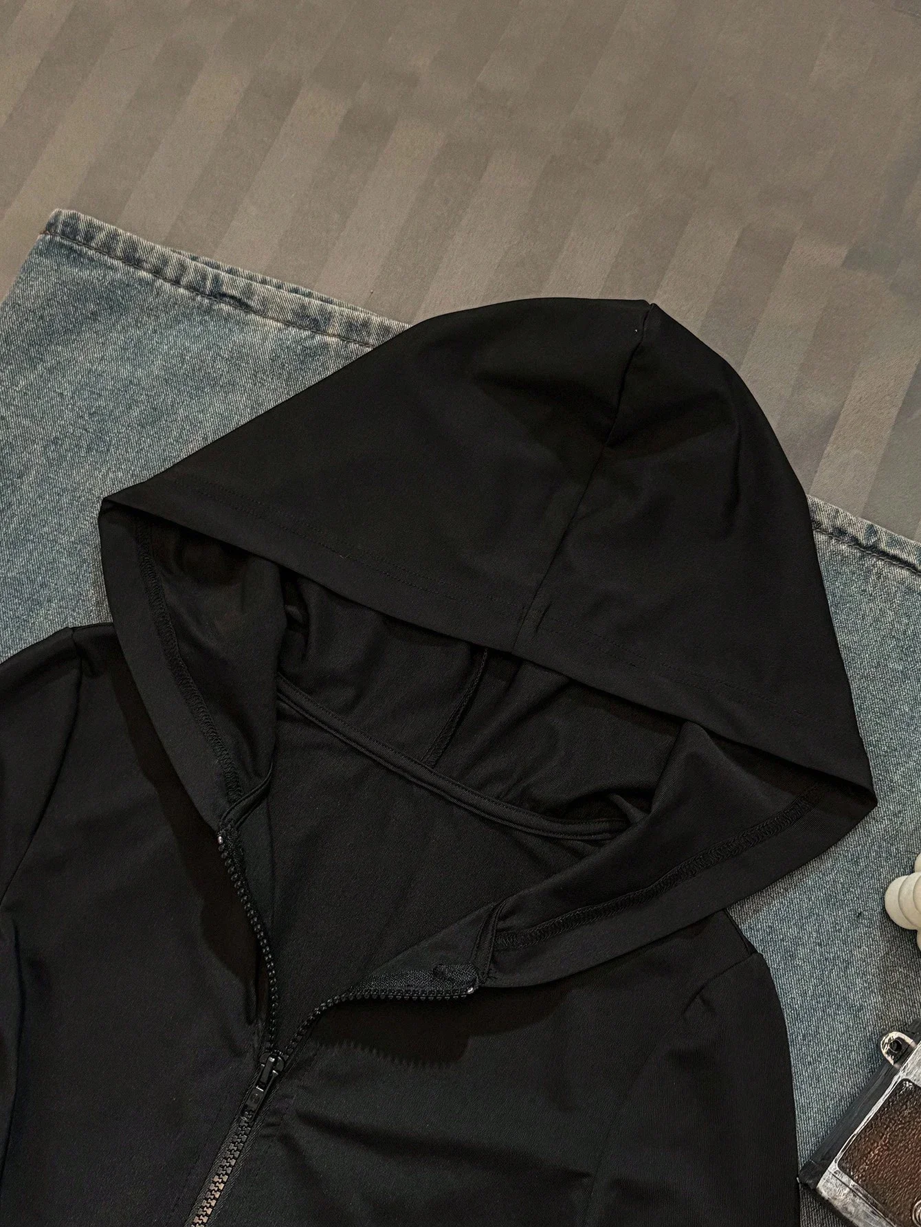 New minimalist casual women's wear printed solid color fitted hooded sweatshirt T-shirt, autumn, zipper cardigan pattern