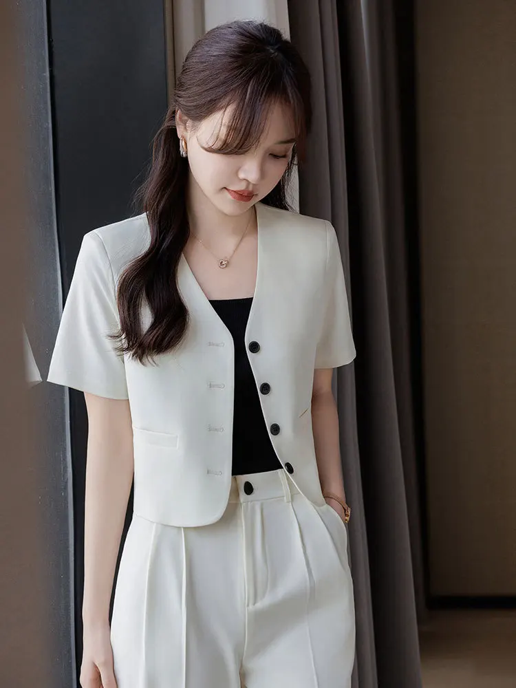 Small Short-Sleeved High-Profile Figure Business Suit Tailored Suit Formal Clothes Women's Suit Overalls Dignified Goddess Fan H