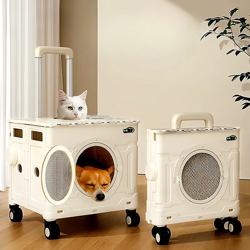 Double Layer Pet Trolley, Foldable Cat Carrier with Wheels for Travel, Large Capacity Portable Stroller for Dogs & Cats
