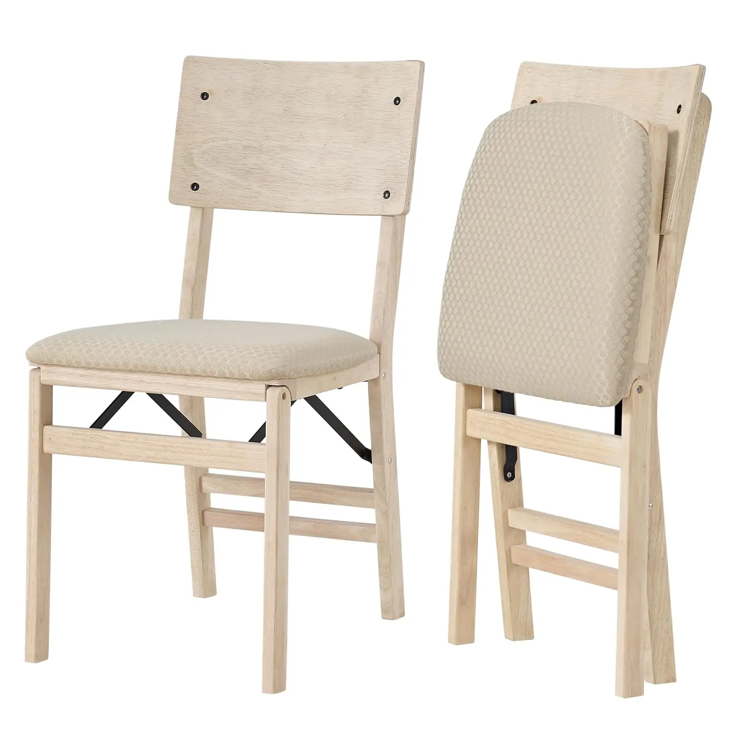 Wooden Folding Dining Chairs with Padded Seats & Curved Back, Set of 2, Steel Mechanism, Space-Saving, Customized