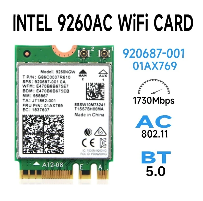 Dual Band Wireless Ac 9260ngw Ngff Wifi Card 1 73gbps 802 11ac 2 4g 5g Bluetooth Module