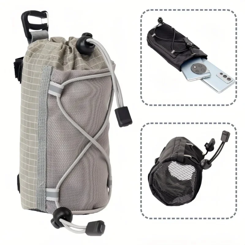 Backpack Shoulder Strap Water Bottle Holder Drawstring Mesh Pouch For Hiking Camping Travel