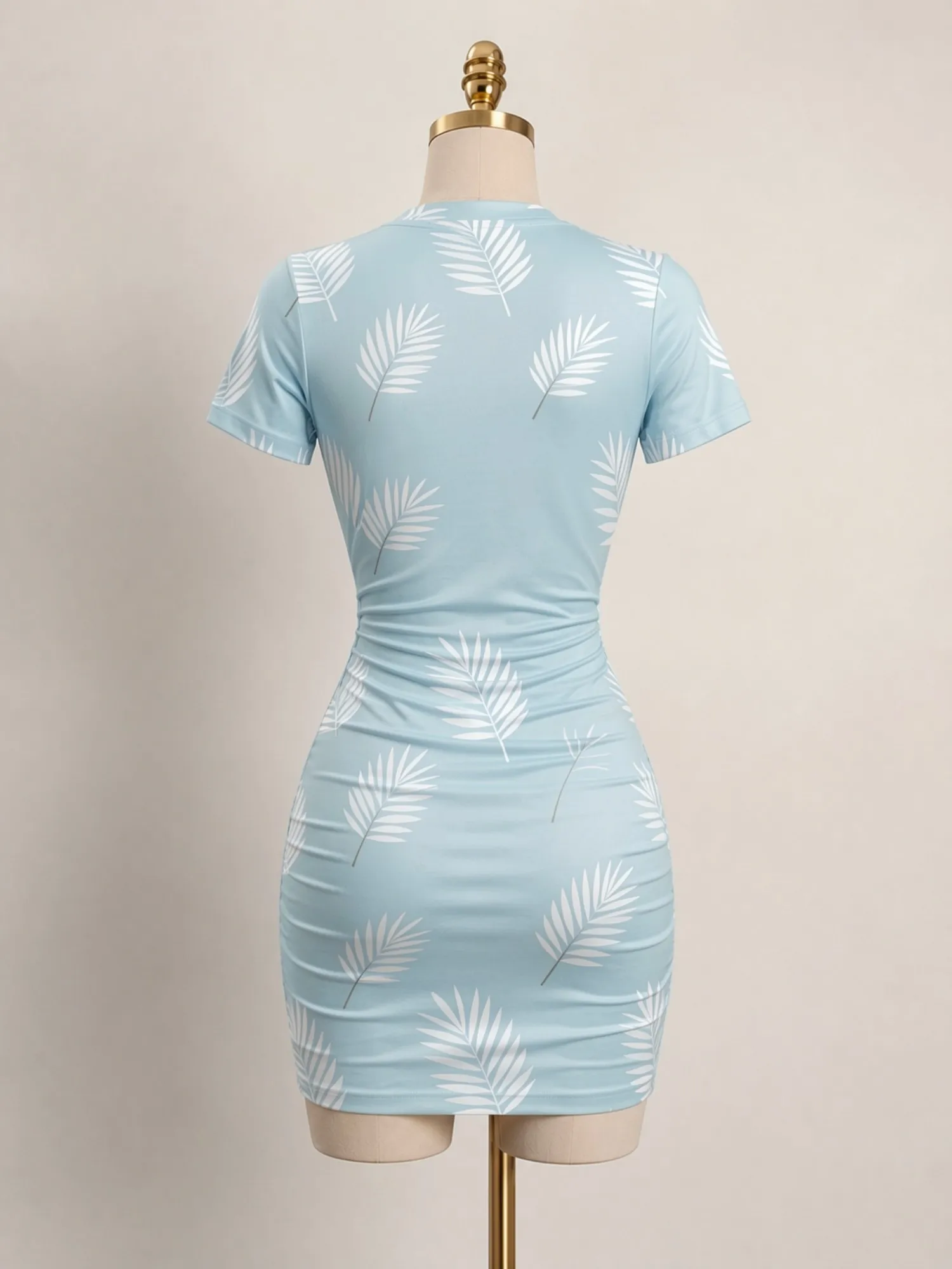 Vestido Mini Ajustado de Manga Corta para Mujer, Cuello Redondo, Estampado Floral, Casual, para Fiesta de Verano, Vacaciones, Vestido de Verano