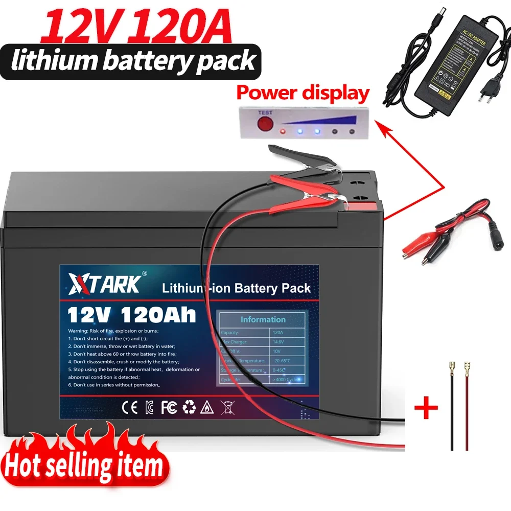 

NEW Sprayers 12V 120Ah Built-In High Current 30A BMS 18650 Lithium Battery Pack For Electric Vehicle Batterie 12.6V Charger