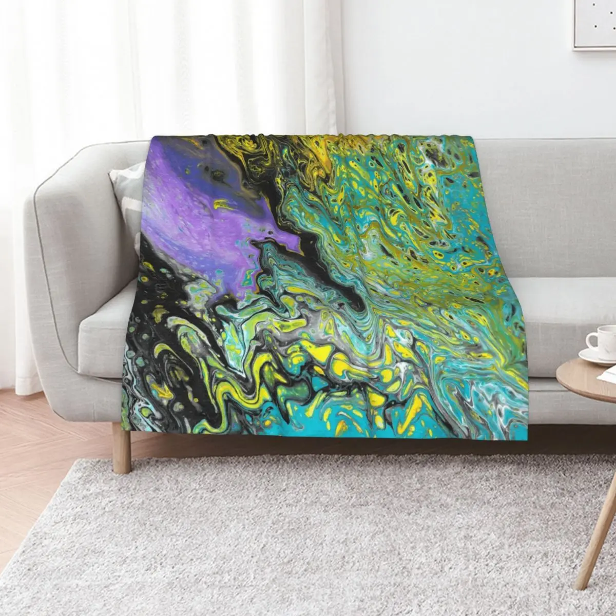 

Abstract Purple and Teal Painting Throw Blanket Furry Warm Summer Stuffeds Blankets