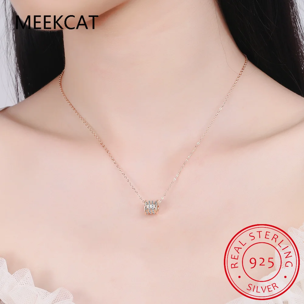 925 Sterling Silver Classical Waist Bead Pendant Necklace Cubic Zircon Neck Chain for Women Birthday Valentine\'s Day Gift BSN318