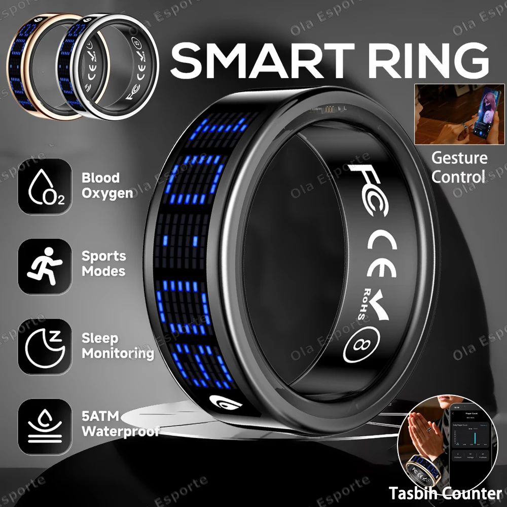 Call ID Reminder Smart Ring With Display Screen Waterproof Heart Rate Monitoring Tasbih Count Sports Fashion smartring Men Women
