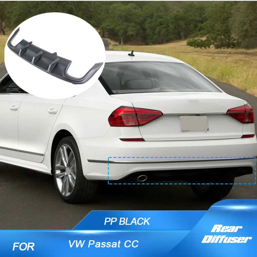 

Rear Bumper Diffuser Lip Spoiler For Volkswagen VW Passat CC Sedan 4 Door 2010-2012 Unpainted PP Matte Black Car Diffuser