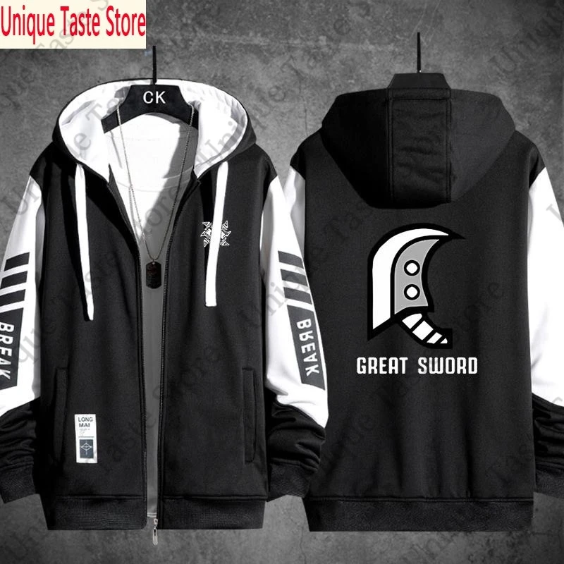 

Monster Hunter Hoodies Great Sword Long Sword Print Men Women Zipper Hoodie Zip Up Jacket Hooded Monster Hunter Rise Sweatshirt