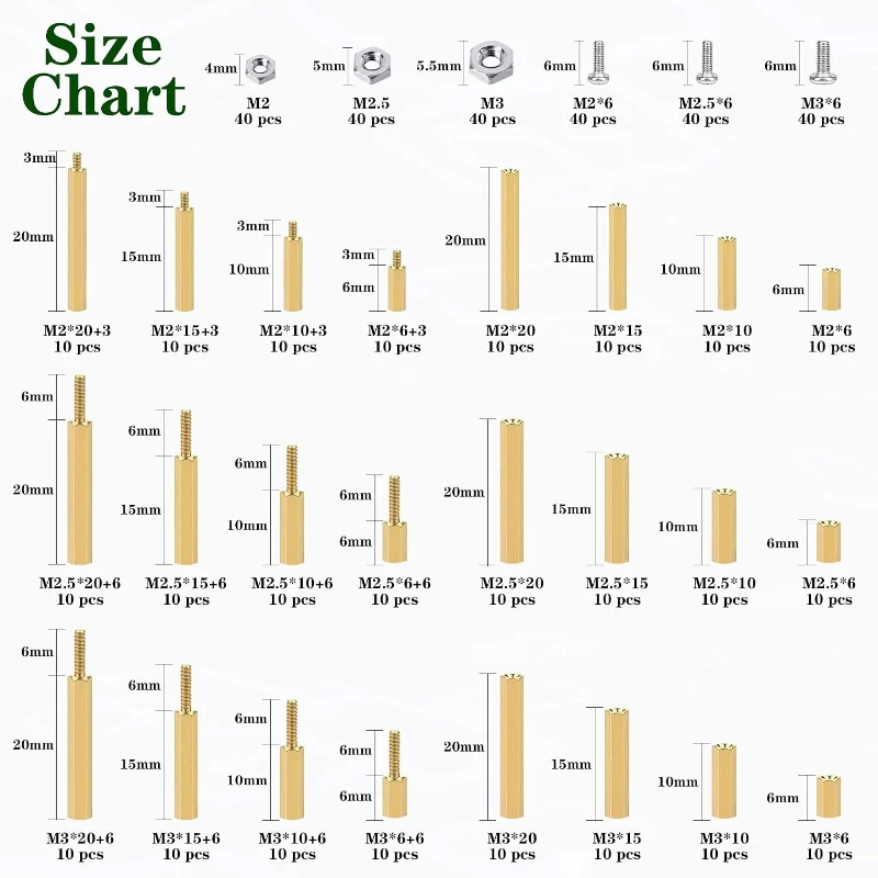 480pcs M2 M2.5 M3 Motherboard Standoffs Male Female Brass Hex Column Standoff Spacer Pillar Screw Nut for PCB Board Assortment