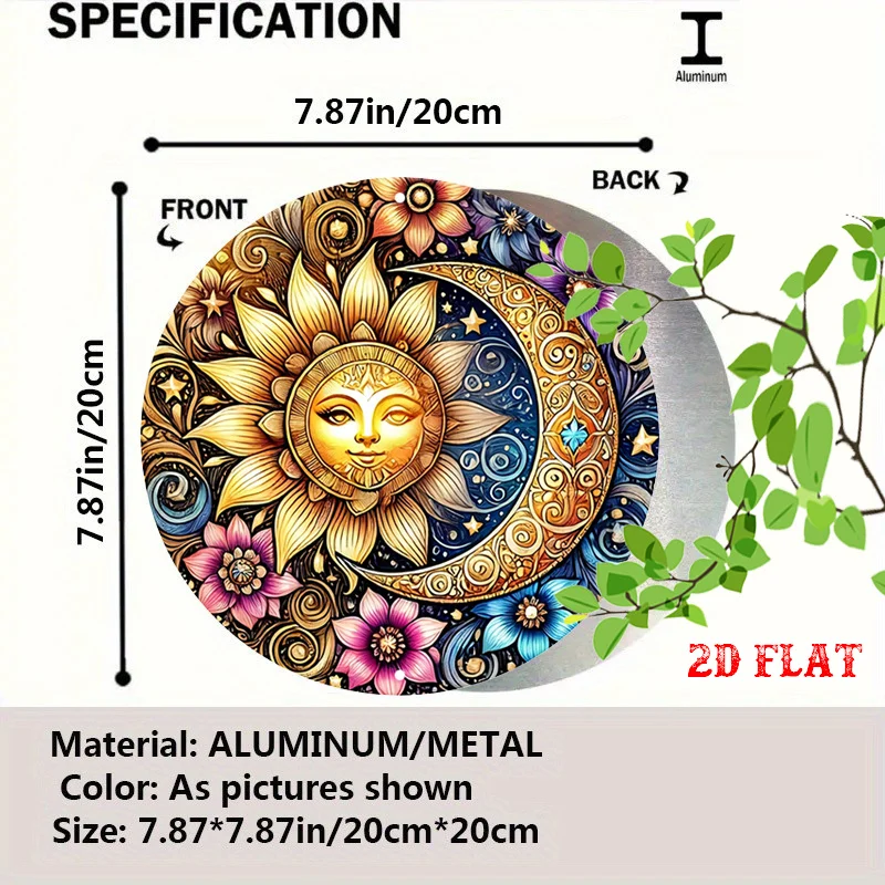 CIFBUY Rustic Sun Moon Floral Aluminum Wall Art Waterproof Durable Home Garage Cafe Decor