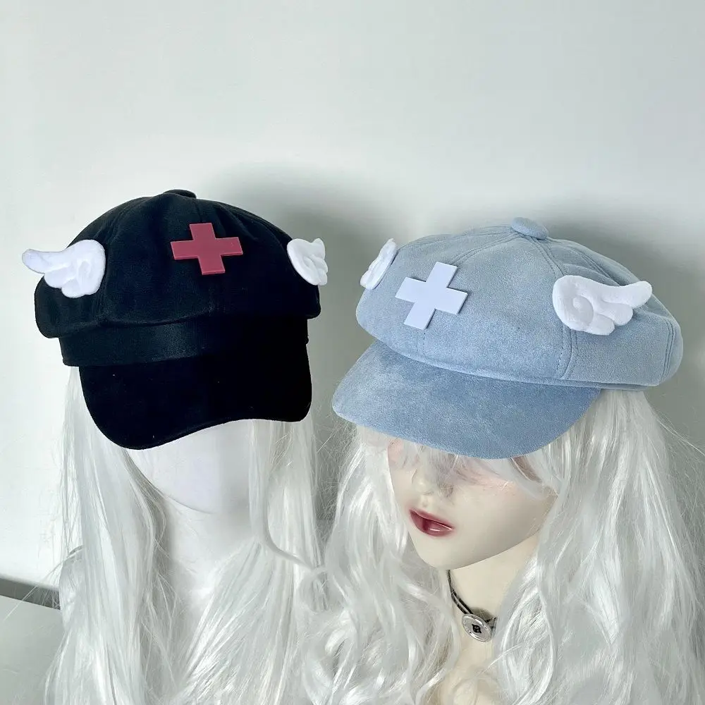 Y2K Harajuku alas de Ángel remache estilo japonés boina de Panda gorra octogonal para mujer lindo Otoño Invierno sombrero