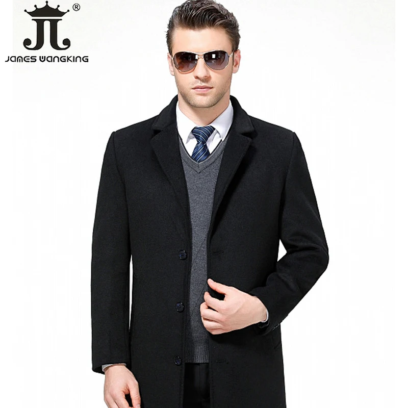 Boutique Wool Blend Fashion Men's Solid Color Casual Business Woolen Coat Black Grey Slim Male Long Woolen Jacket S-4XL Cashmere