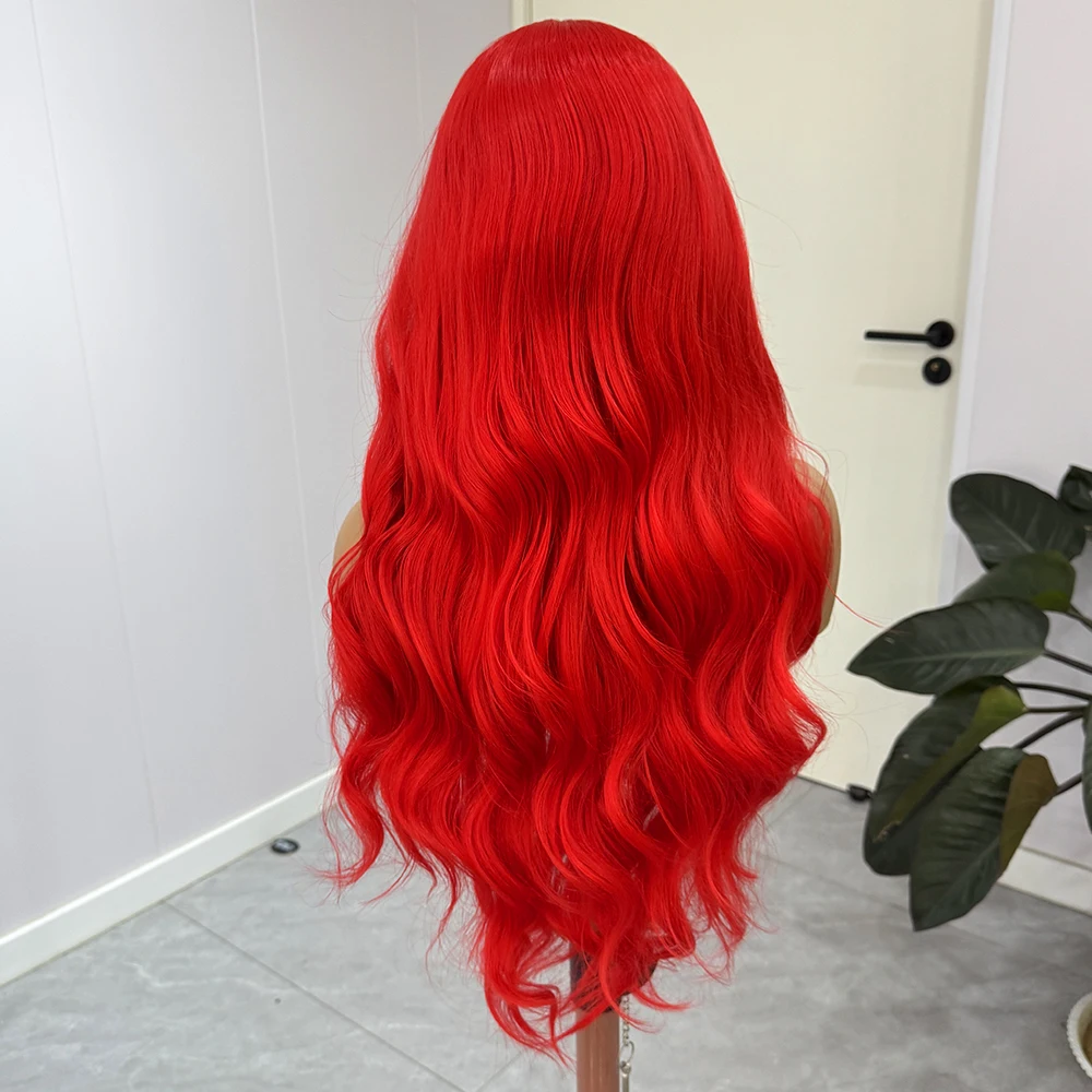 حار شعر مستعار أحمر طويل موجة عميقة الشعر الاصطناعية 13x4 الدانتيل الجبهة الباروكات للنساء الأحمر الجسم موجة شعر مستعار مقاومة للحرارة تأثيري جاهزة لارتداء #3