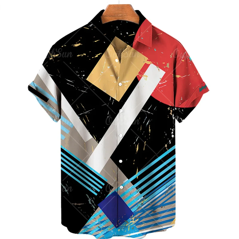 

2024 Summer Hawaii Shirt Men's Casual Shirts Lapel Y2k Tops 3D Graffiti Oil Painting Print Fashion Streetwear Harajuku Blouse