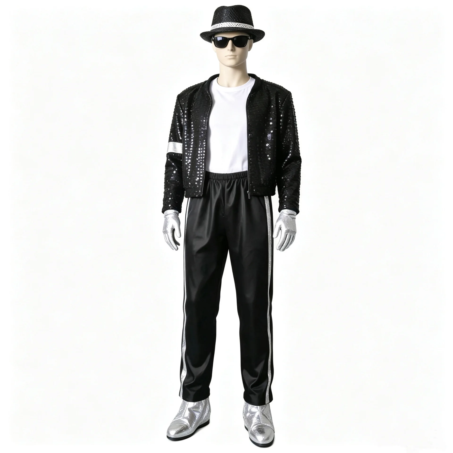 Michael Jackson Adult Cosplay Costume, Sequin Jacket with Hat Glasses Gloves Leg Warmers Full Set Halloween Carnival Fancy Dress view 5