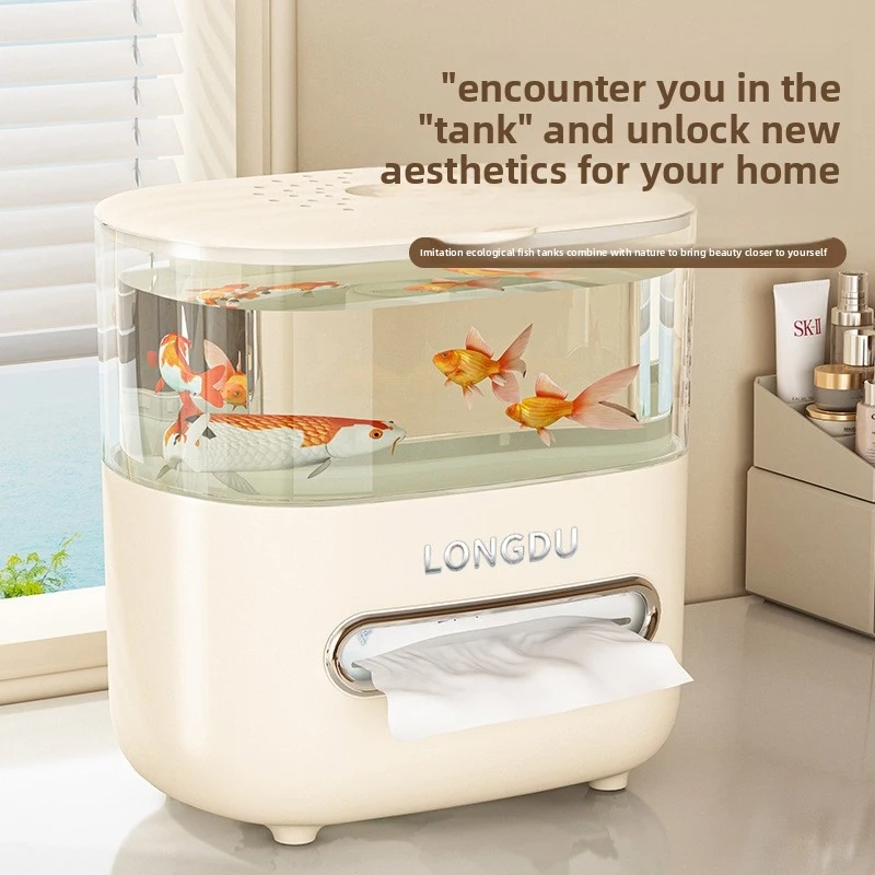New Double-Layer Aquarium Tissue Dispenser Non-Slip Large Capacity Tissue Box Transparent With Feeding Holes Storage Box Bedroom
