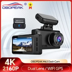 OBDPEAK M63 Dash Cam Dual Lens Ultra HD Real 4K Car DVR Camera WIFI GPS Rear View Night Vision WDR Video Recorder 24H Parking