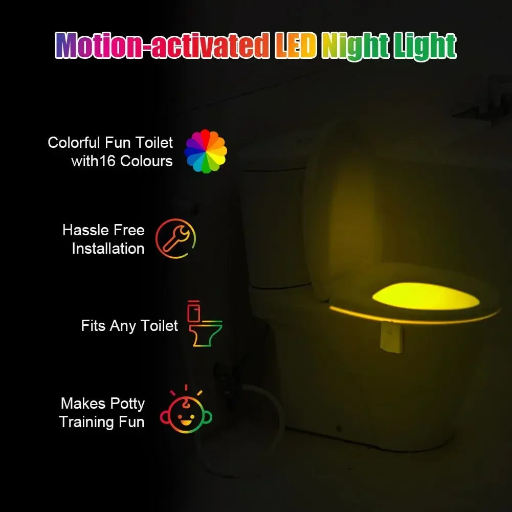 Toilet Bowl Backlight Motion Sensor Color Changing LED Toilet Night Lights USB Rechargeable Nightlight for Bathroom Decoration