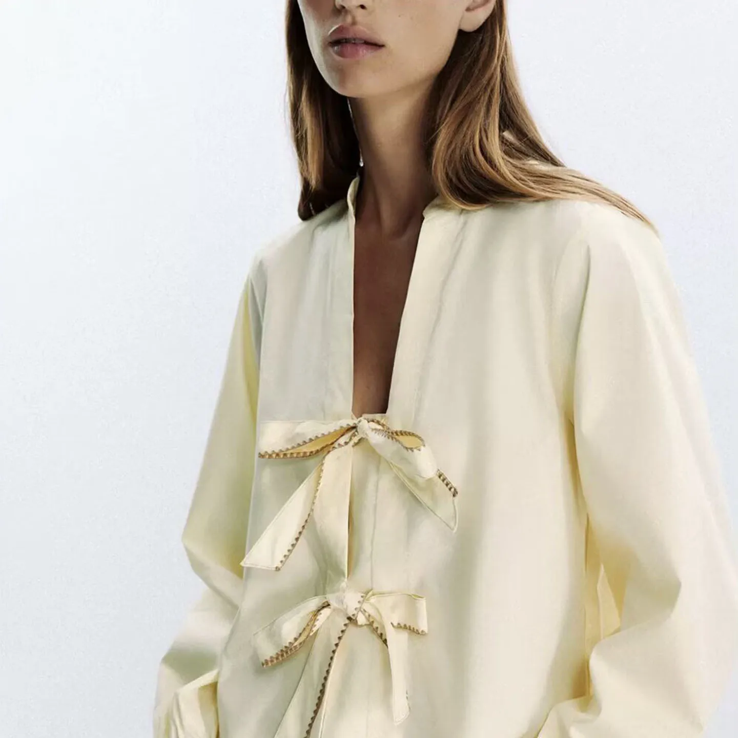 Femmes longues Sve rayé irt avec noeud décorations automne 2025 nouveauté Z européen Sle Faion