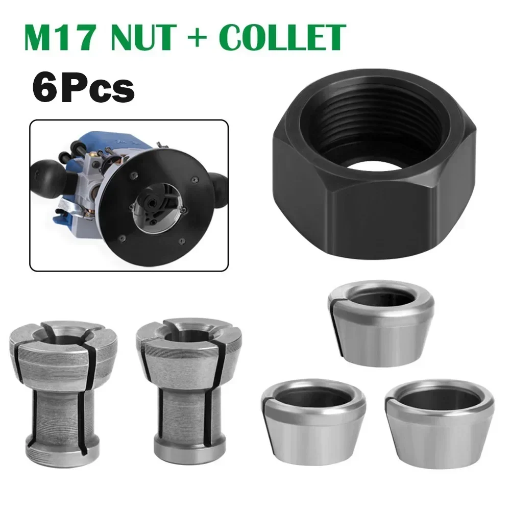 

6pc M17 Collet Chuck Adapter With Nut Engraving Trimming Machine Electric Router Collet Chuck Adapter With Nut Engraving Tool