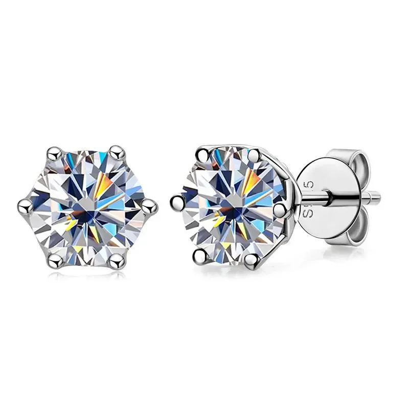 Real 1 CT D Color Moissanite Stud Earrings For Women Top Quality 925 Sterling Silver Sparkling Wedding Jewelry