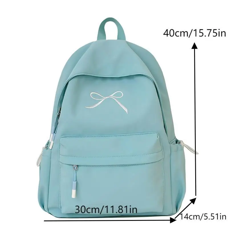 กระเป๋าเป้สะพายหลังสีพื้นน่ารักสไตล์เกาหลี ความจุเยอะ น้ำหนักเบา เหมาะสำหรับเดินทาง ปักลายโบว์  กระเป๋านักเรียน ของขวัญ
