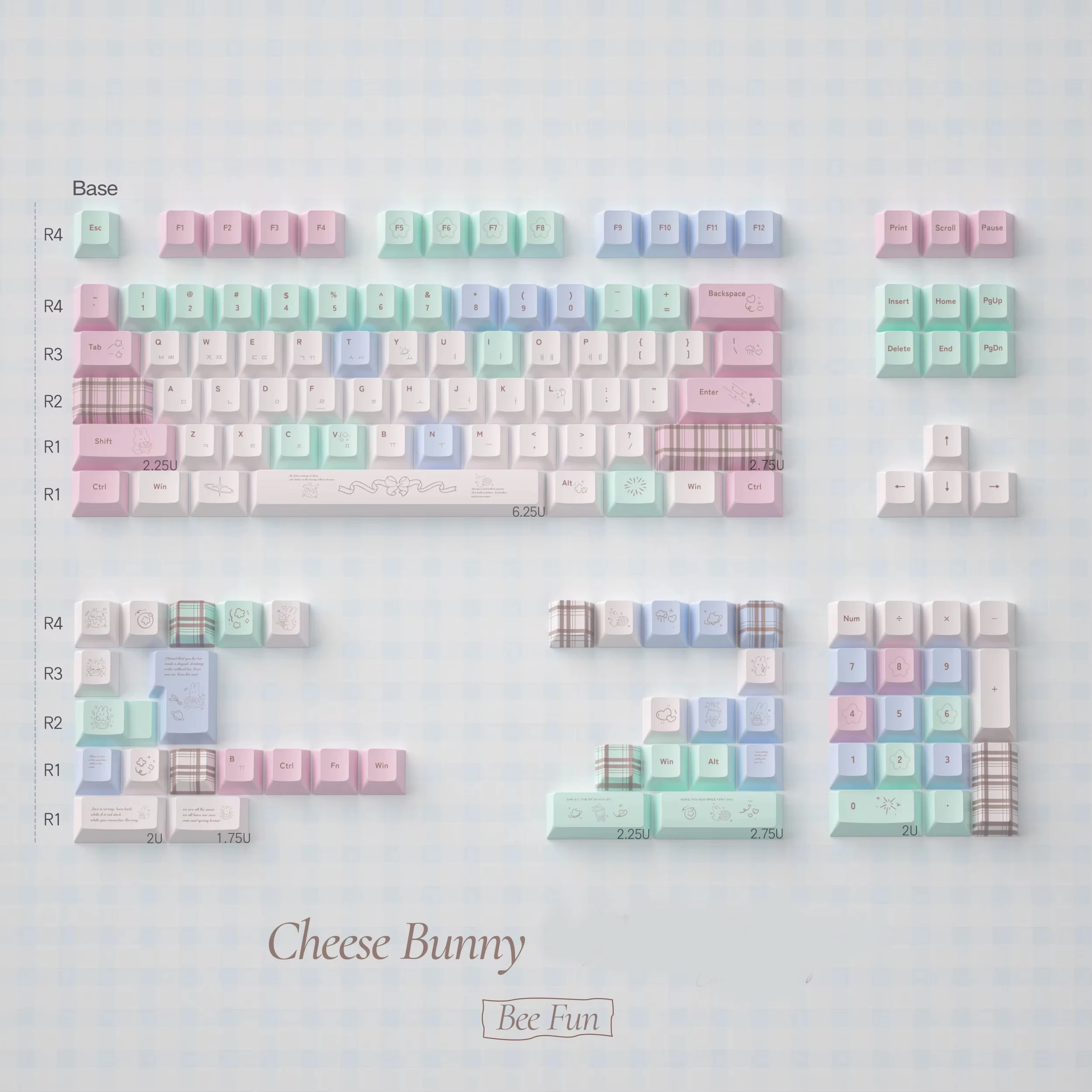 Beefun Pink Bunny Keycaps 136 Keys Cherry/MOA Profile Dye Sub PBT Keycaps Cute Rabbit Korean Keycaps For MX Mechanical Keyboard