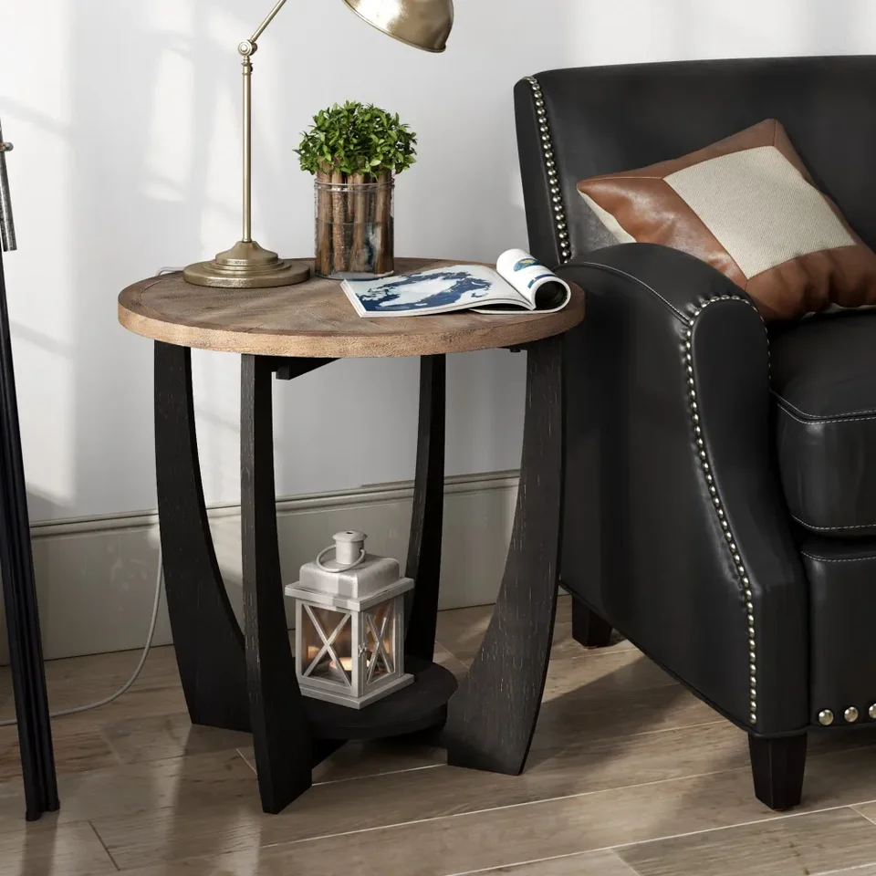Rustic Farmhouse End Table with Storage Shelf