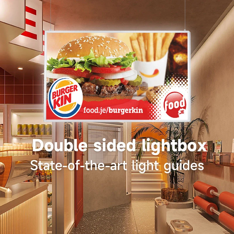 Ultra-thin Double-sided Hanging Light Box Tempered Glass Screen Restaurant LED Menu Poster Display Illuminated Advertising Board