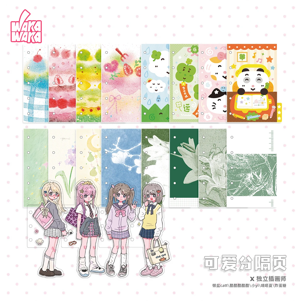 WAKAWAKA M5/A7/A6 separadores de índice de carpeta Bloc de notas páginas de repuesto Kawaii Girls Mini divisores de doble cara para planificador de colección de recortes