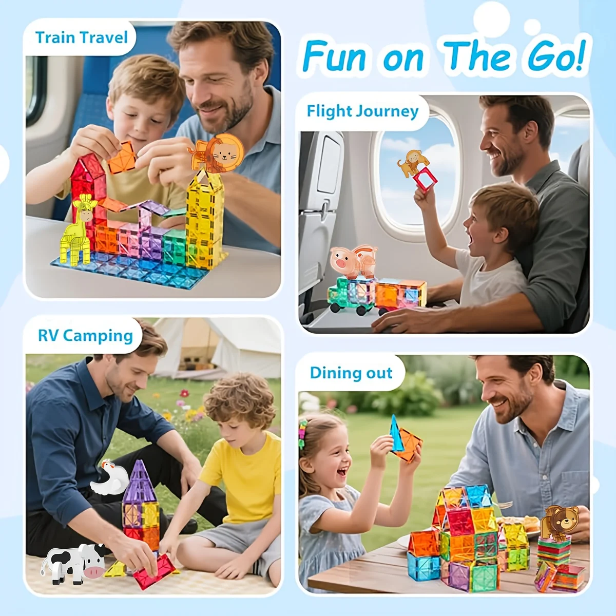 Magnetic Building Blocks Toy, Magnetic Toy Animals with Cars, Creative Geometric Construction Building Toys, Suitable for Children