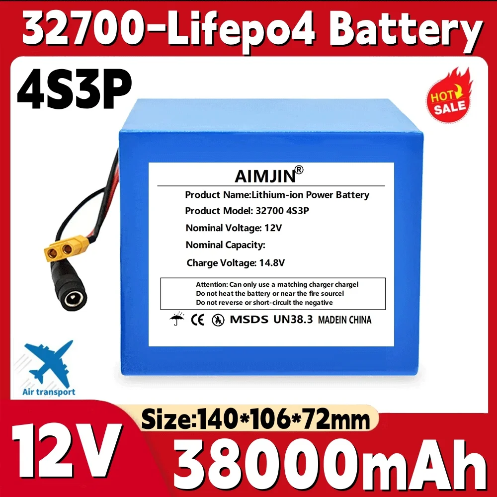 12V 32700 Lifepo4 Battery Battery Pack 38000mAh 4S3P Built-in 40A Balanced BMS for Electric Boat and Uninterrupted Power Supply
