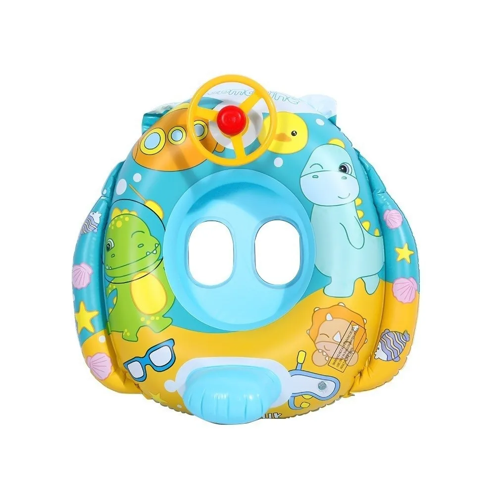 Inflatable Swimming Float with Seat with Steering Wheel Swimming Ring Cartoon Design Floating Seat Inflatable Swimming Ring