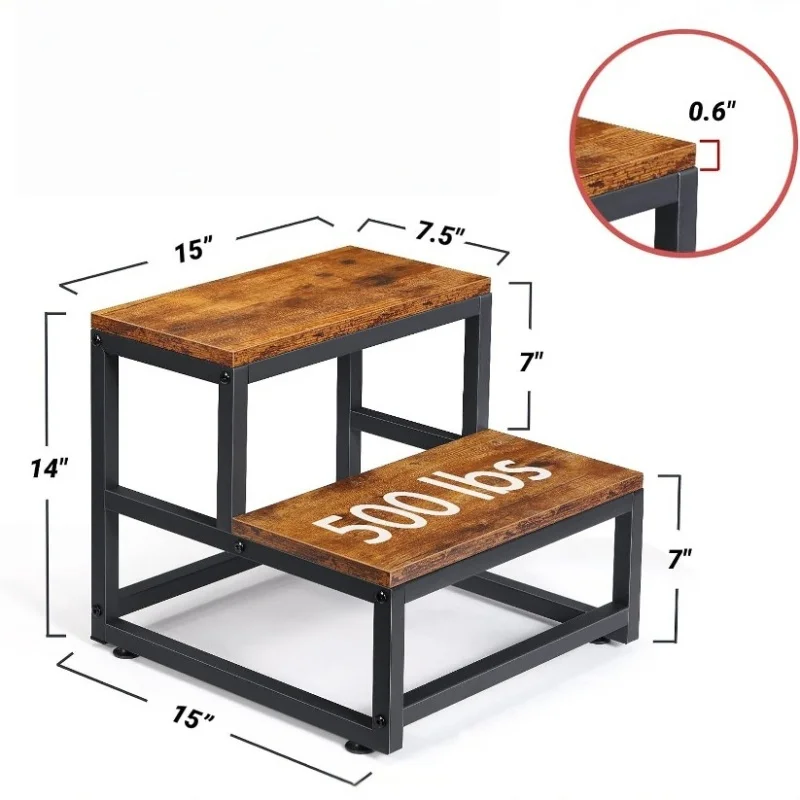 2-Step Stool Heavy-Duty Steel & Wooden Bathroom Step Stool Footstool for Kids Household Multi-function 2 Step Ladder Stool New