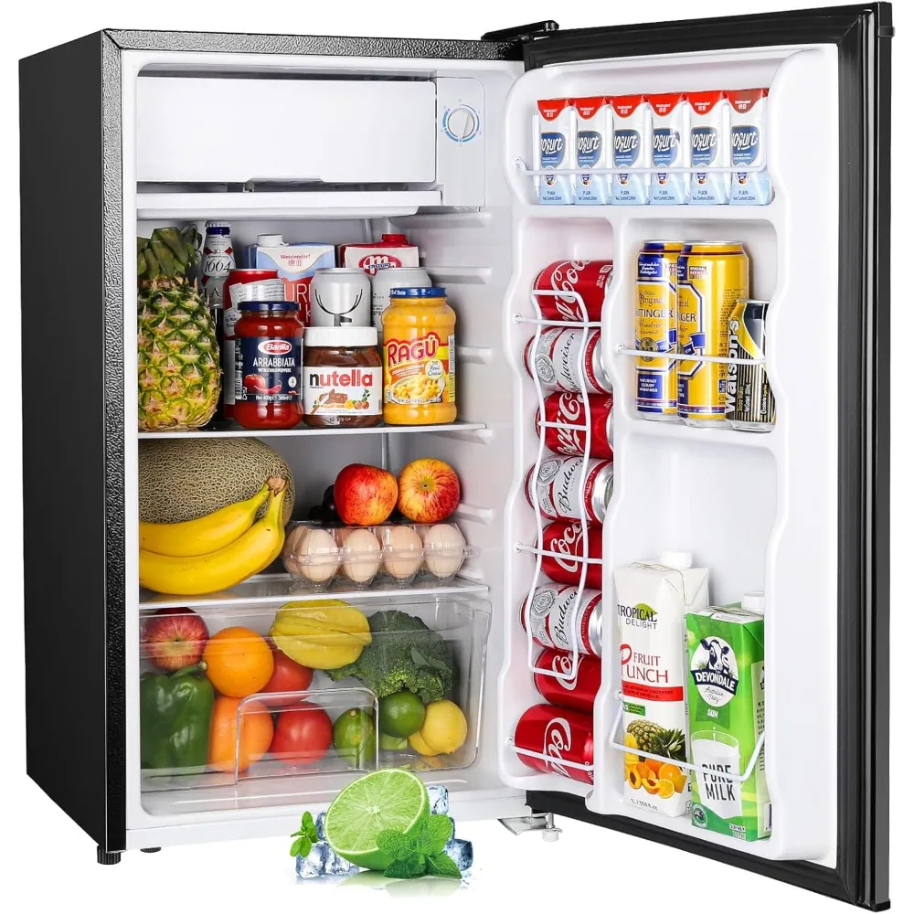 

3.2 Cu.Ft Mini Fridge with Freezer, Single Door Mini Fridge, Dorm Fridge, Adjustable Thermostat, Mini Refrigerator, Black-BR321