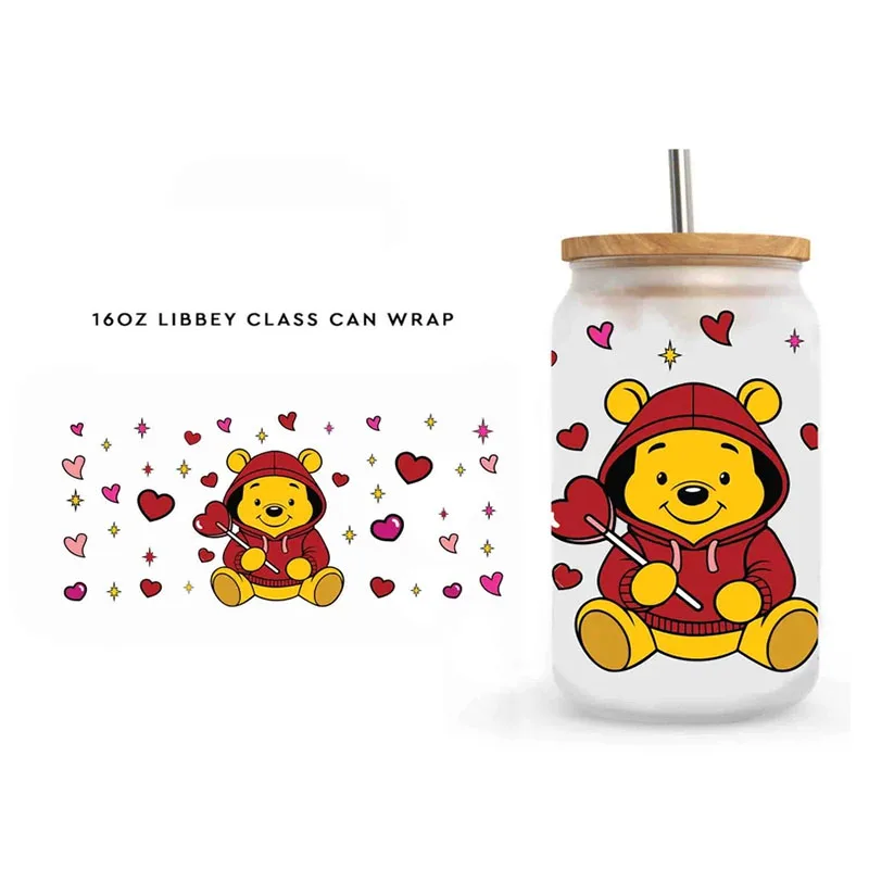 

Disney Valentine's Day Winnie Mickey Stitch UV DTF Sticker for 16ozCup Wrap Sticker Custom Label DIY Self adhesive