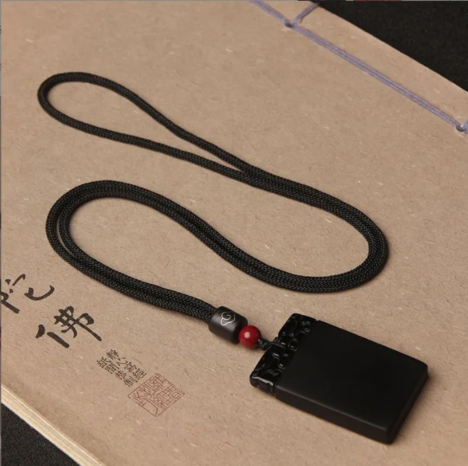 Chinese Style Ice Obsidian Plain Safety Tag Pendant Unisex Lucky Blessing Wealth Attracting Auspicious Cloud Carved Adjustable