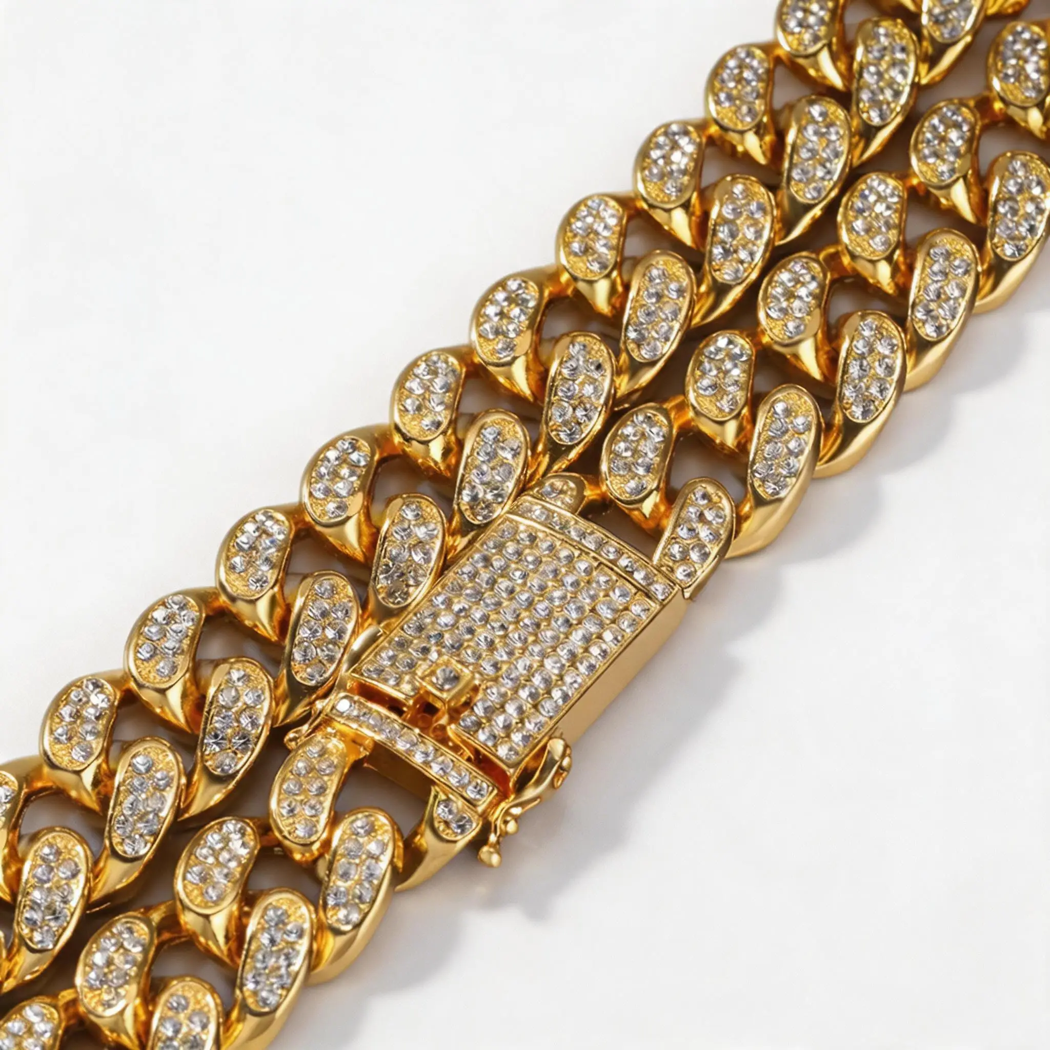 

Luxury 24K 9999 Pure Gold Miami Cuban Chain Necklace 20mm Full Diamond Men's Bracelet