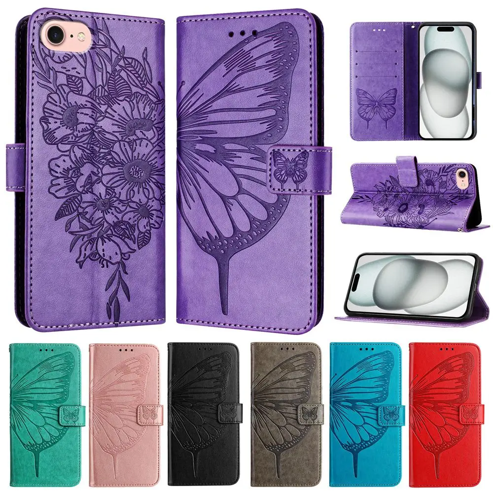 Flip Case for Motorola G84 G34 G04 G14 G24 G54 G73 G72 G52 G82 G71 G30 G60 G32 G22 G42 Cases Butterfly Leather Phone Back Cover