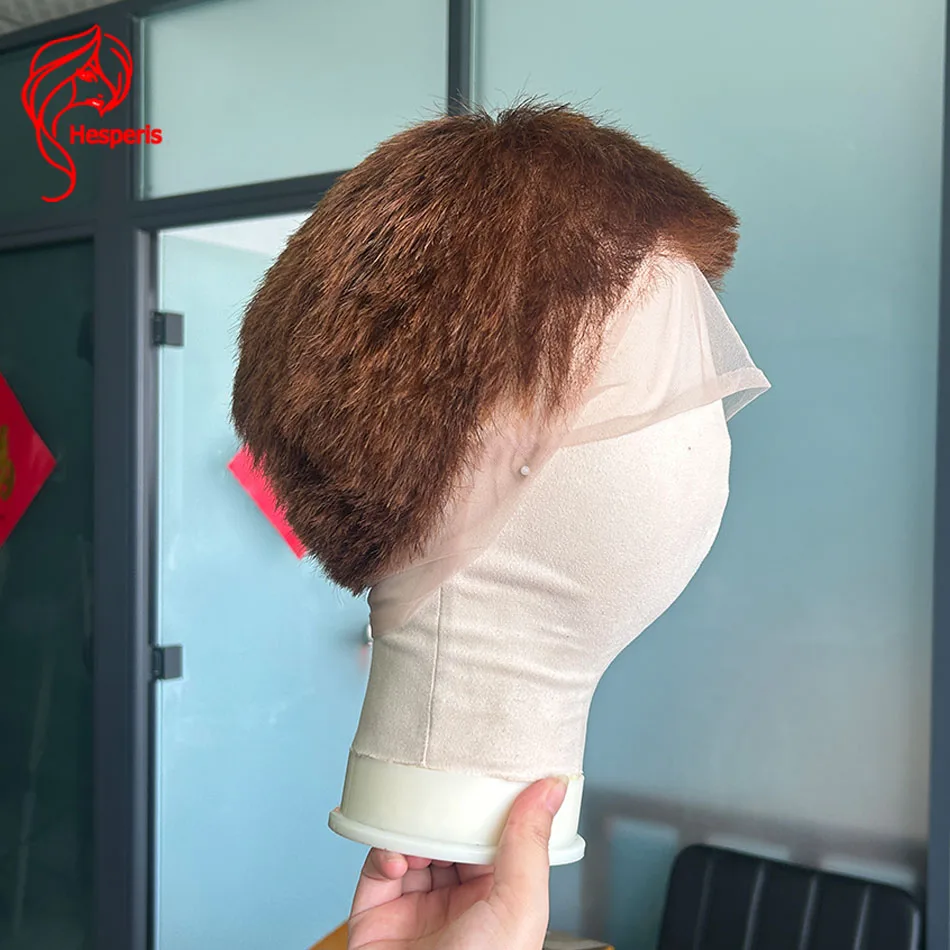 Hesperis الطبيعية براون الطنانة قطع شعر مستعار دانتيل كامل للرجال البرازيلي ريمي شعر بشري قصير قبل قطعها شعر مستعار # 4 لون الباروكات الذكور #4