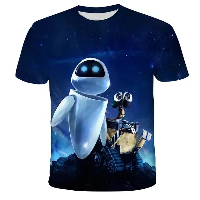 Disney EVE Men's T-shirt WALL-E Boys Girls T-shirt 3D Printed Cartoon Short Sleeve Oversized Men's T-shirt MINISO Men's Clothing