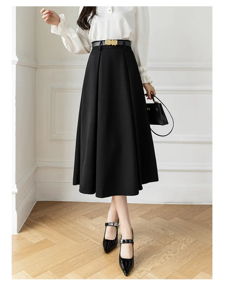 

Half-length skirt for women in spring, medium length, vertical OL commuter professional skirt, high waist, thin A-line, large um