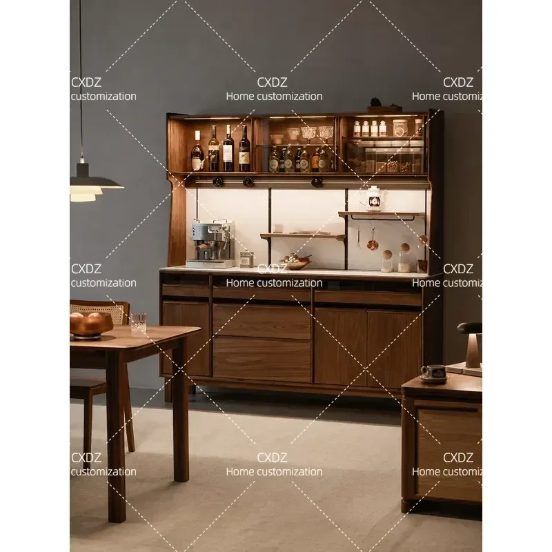 North American Black Walnut Dining Side Cabinet Integrated Solid Wood Living Room Wine Cabinet Coffee Storage Cabinet