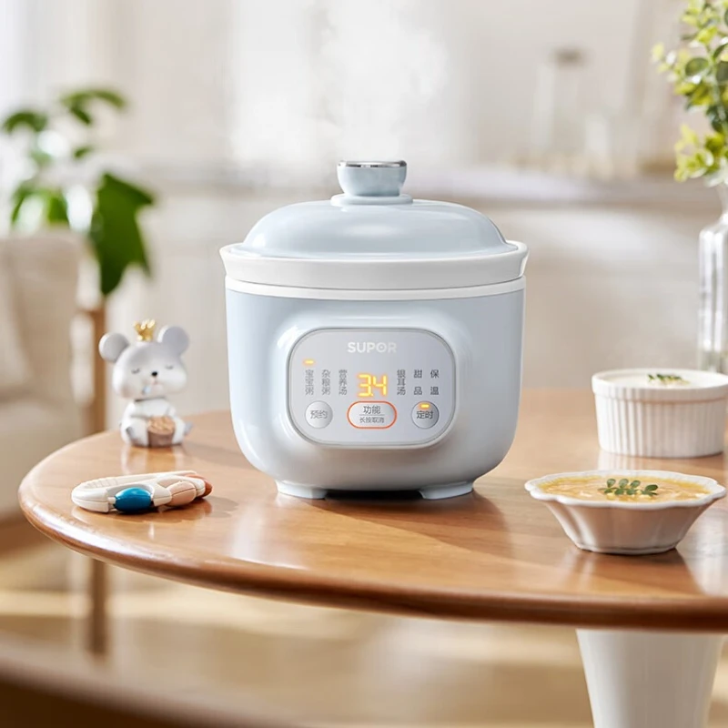 Electric Slow Cooker 1L Ceramic Inner Pot 5 Programs 24H Preset for Soup Porridge Stew Baby Food Home Kitchen Use 전기 슬로우쿠커