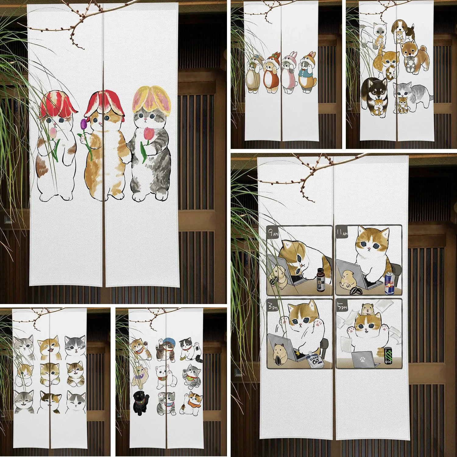 Cute Funny Cat Door Curtain Noren Room Kitchen Shoe Cabinet Partition Blocking Curtain Bedroom Entrance Decorative Half Curtains