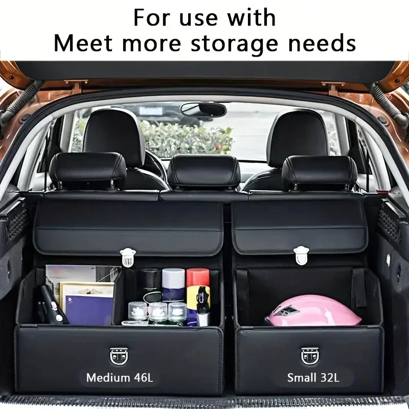 Large Capacity Black Car Trunk Organizer Pu Leather Collapsible Multi-Compartment Storage Box with Reinforced Handles Waterproof
