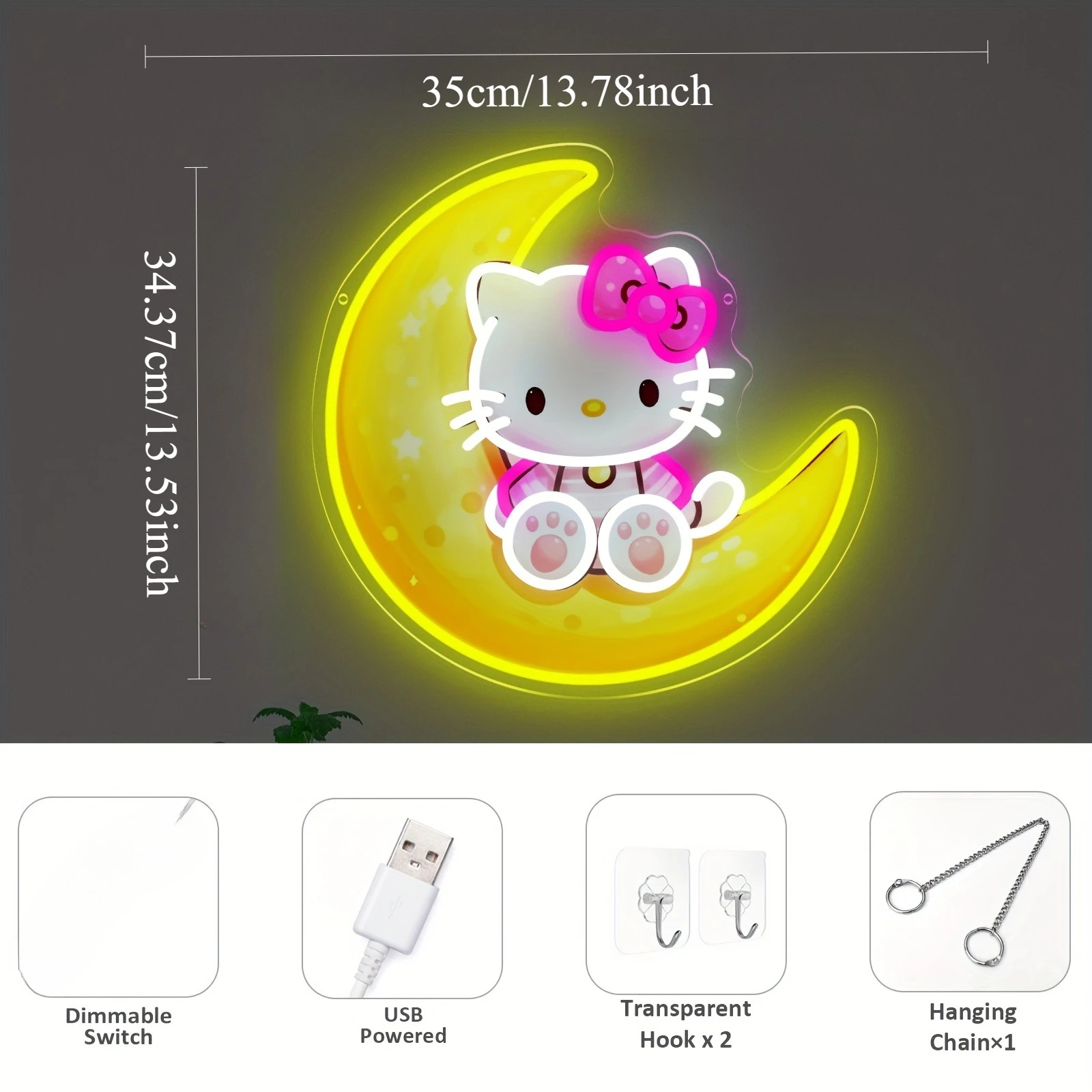 Hello Kitty on Moon Sarı Sevim - Lighting Decoration On Wall incelemesi ve fiyatı