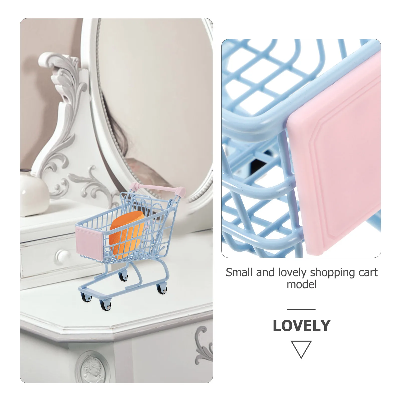 

1pc Cute Mini Shopping Cart Desk Storage Craft Trolley Basket Supermarket Ornament Gift For Kids Women Men Birthday Xmas Party